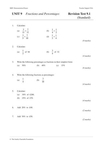 ks3 fractions and percentages year 8 unit 9 by cimt teaching