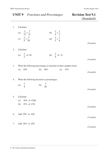 KS3 Fractions and Percentages (Year 8 – Unit 9) by CIMT - Teaching