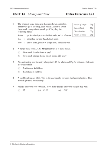 ks3 money and time mep year 8 unit 13 teaching resources