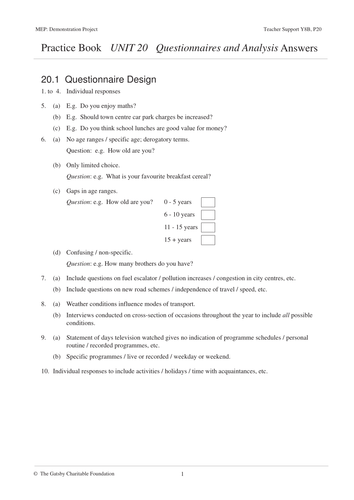 KS3 Questionnaires & Analysis (Year8 – Unit 20)