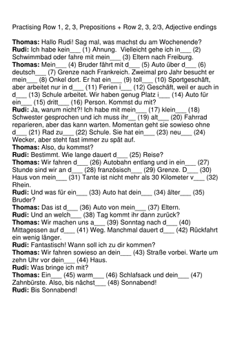 Adj endings and prepositions and rows