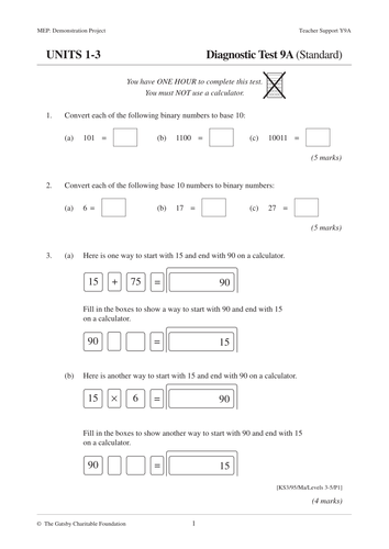 MEP Year 9 Diagnostic Tests/assessments