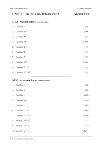 KS3 Indices & Standard Form (MEP– Year 9 – Unit 3)