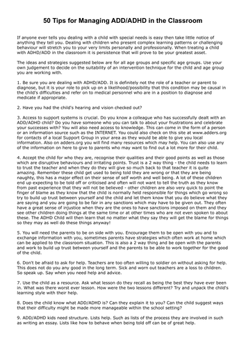 50 Tips for Managing ADD-ADHD in the Classroom