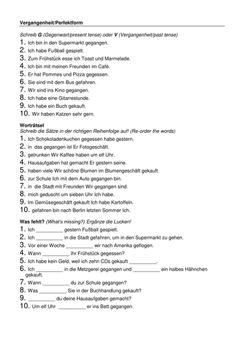 Perfect Tense Worksheet