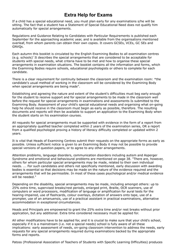 Extra Help for Exams (SEN)