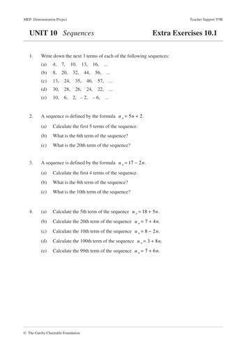 KS3 and KS4 Sequences (MEP – Year 9 – Unit 10) by CIMT - Teaching