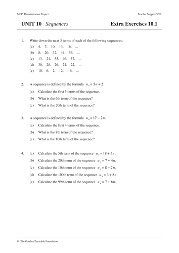 KS3 and KS4 Sequences (MEP – Year 9 – Unit 10) | Teaching Resources