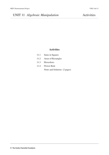 Algebraic Manipulation (MEP – Year 9 – Unit 11)