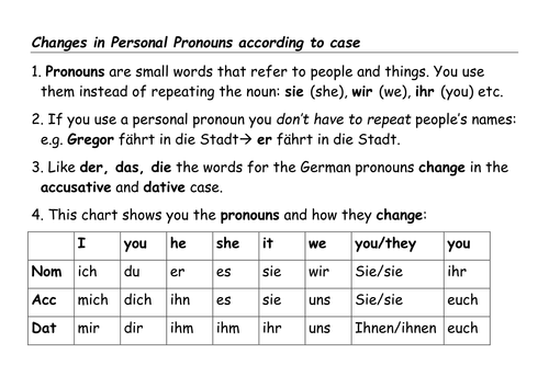 Rows & personal pronouns & prepositions
