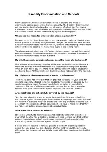Disability Discrimination and Schools