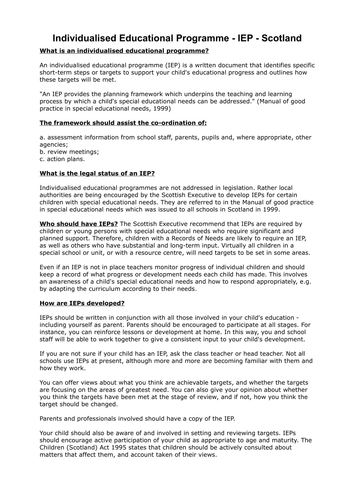Individualised Educational Programme - Scotland