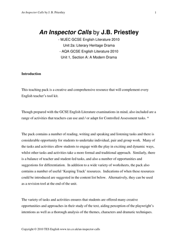 An Inspector Calls Teaching Resources 1-10