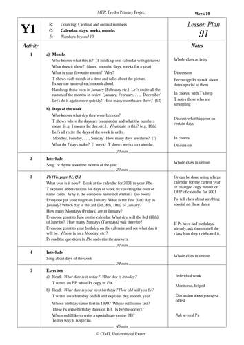 Lesson on the calendar.