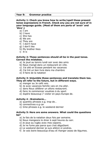 Yr9 Grammar Practice
