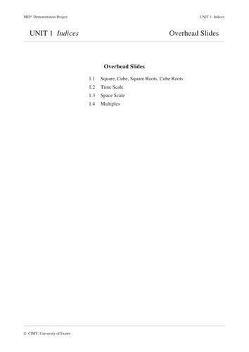 Indices, Index Notation (MEP – GCSE ) activities
