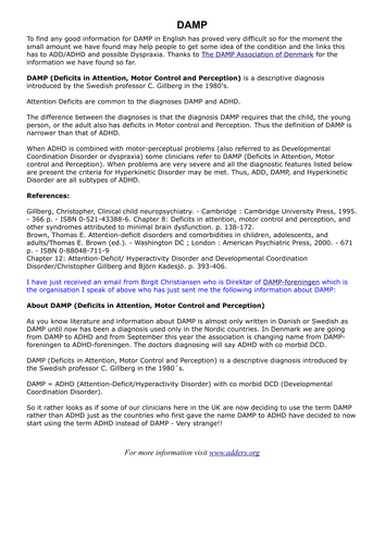 ADHD Linked Disorders - DAMP