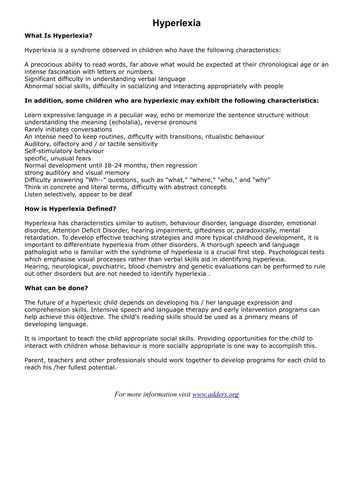 ADHD Linked Disorders - Hyperlexia