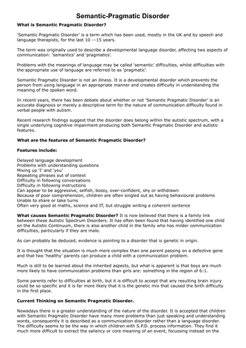 ADHD Linked D's - Semantic-Pragmatic Disorder