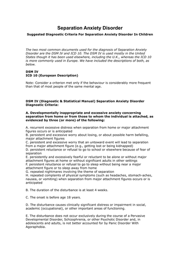 ADHD Linked D's - Separation Anxiety Disorder