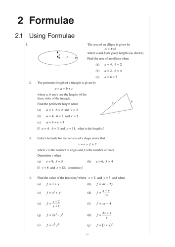 Formulae (MEP – GCSE) worksheet, tests