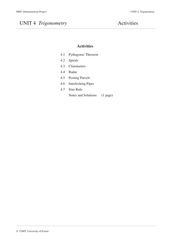 Trigonometry (MEP – GCSE) Lesson plan, worksheets