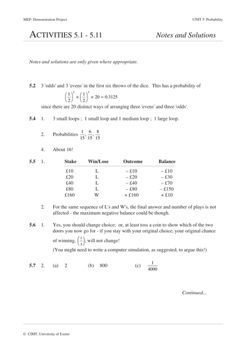Probability (MEP-GSCE) lesson plan, worksheet