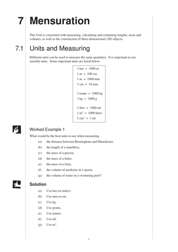 Mensuration (MEP – GCSE) Lesson plan, worksheet