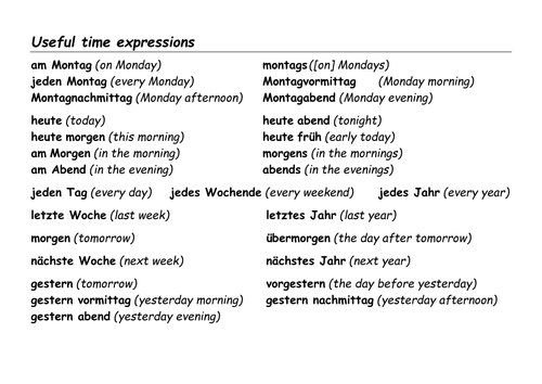Time phrases hand-out