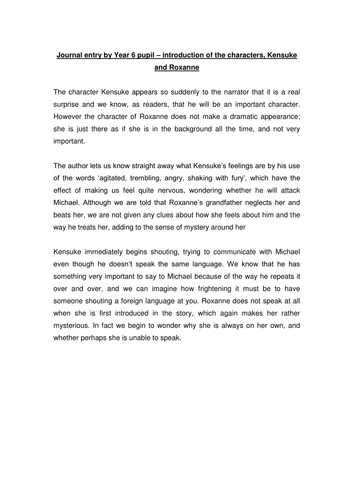 SAMPLE JOURNAL TEXT - READER IMPRESSIONS | Teaching Resources