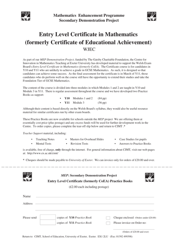 MEP GCSE Entry Level - Overview