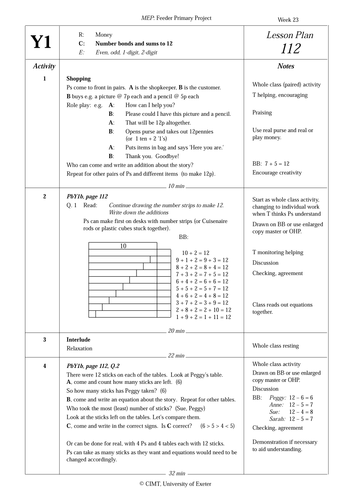 Lesson on number bonds and sums to 12