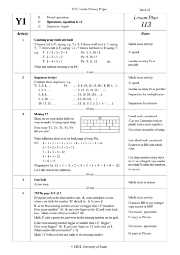 Lesson on operations, equations to 12.