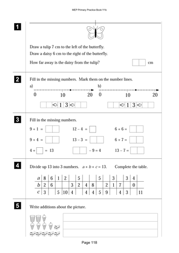 Lesson on operations, equations to 13