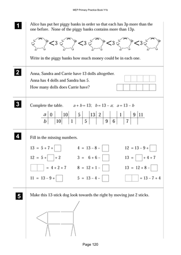 Revision lesson on number operations to 13.