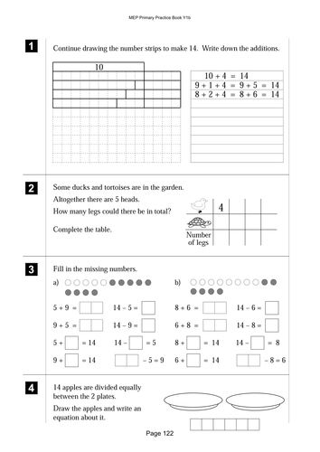 Lesson on number bonds and sums to 14