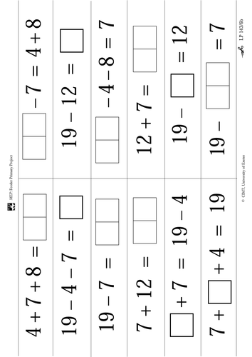 Operations, equations to 17