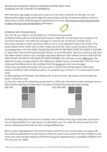 Numicon shaped price tags for shopping -Widgit CIP