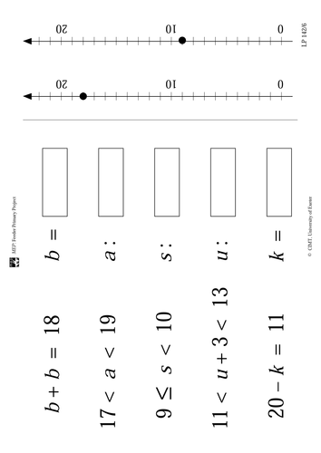 Operations and equations to 18