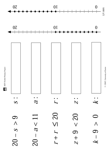 Lesson on operations and equations to 20