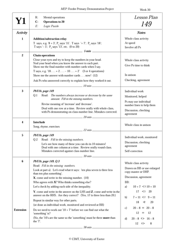 Lesson on operations to 20