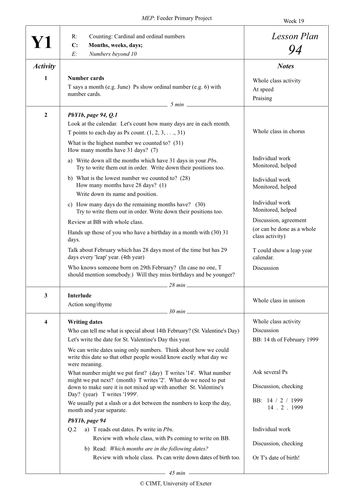 Calendar, days, weeks, months and season, lesson 4