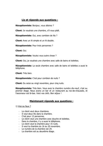 Hotel reading comprehension