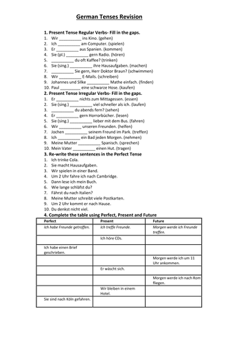 Tenses revision worksheet