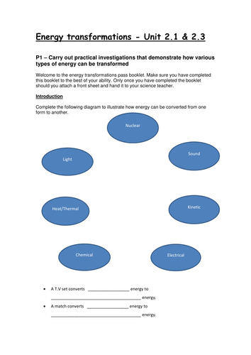 Unit 2.1 - 2.2  - Energy transformations