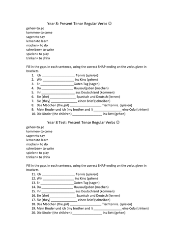Regular present tense verbs worksheet