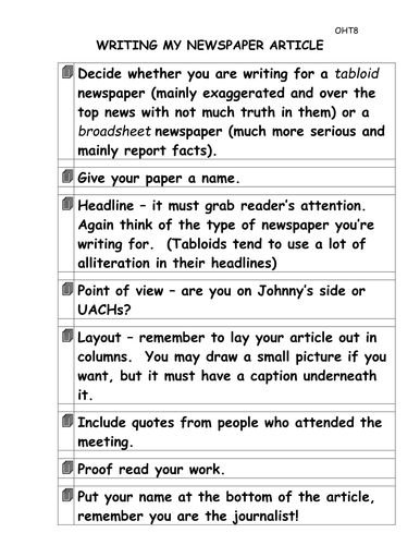 writing a newspaper article johnny and the dead