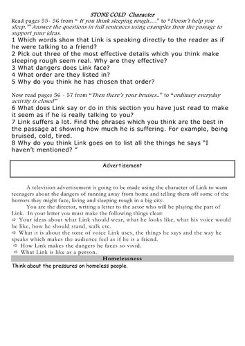 resources to support teaching novel stone cold