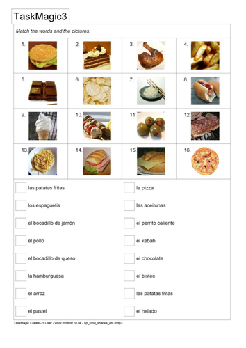 worksheet vocabulary school high pdf mlapworth    pics text la and  matching by comida Spanish