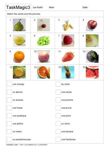 French - Fruits - Matching pics and vocab